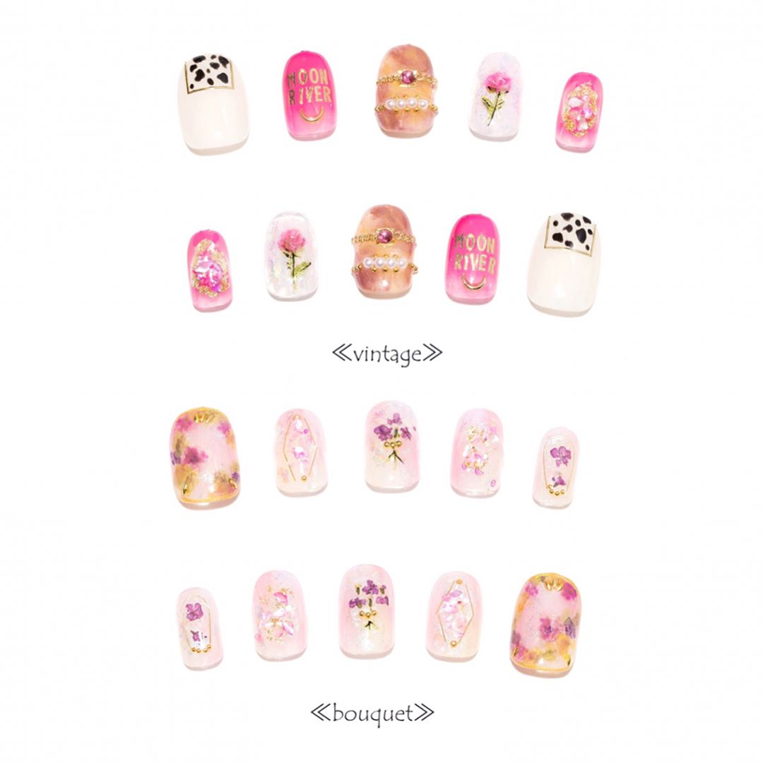 菅野結以 News Michi Nail 菅野結以 コラボネイルチップ2種 Vintage Bouquet 本日10 00 販売開始 細部にこだわっ Moe Zine