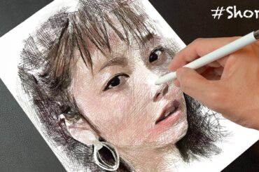 #Shorts 線だけ重ねて小芝風花さんを描いてみた | Fuka Koshiba Portrait Drawing | Procreate | プロクリエイトでイラストを描く | ArtyCoaty