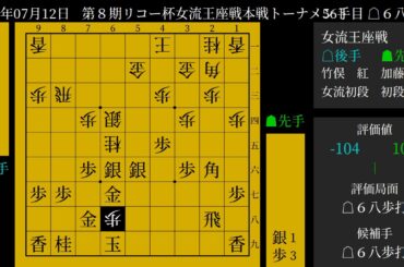 [将棋] 棋譜並べ 加藤桃子 初段 vs. 竹俣　紅 女流初段 第８期リコー杯女流王座戦本戦トーナメント 2018-07-12