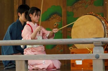 一番太鼓、お練り、着到、参拝の宮太鼓　新富座こども歌舞伎　第16回例大祭奉納公演