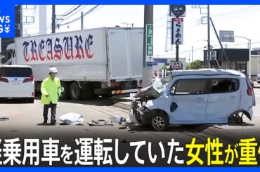 交差点内で大型トラックと軽乗用車の事故　軽乗用車を運転していた女性が重傷　幼い子どもも同乗していてけが　群馬・渋川市｜TBS NEWS DIG