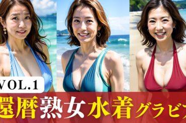 【還暦熟女】水着グラビアvol.1｜AI美女｜AI熟女｜AI Art Lookbook ｜60th birthday mature woman♡swimsuit gravure